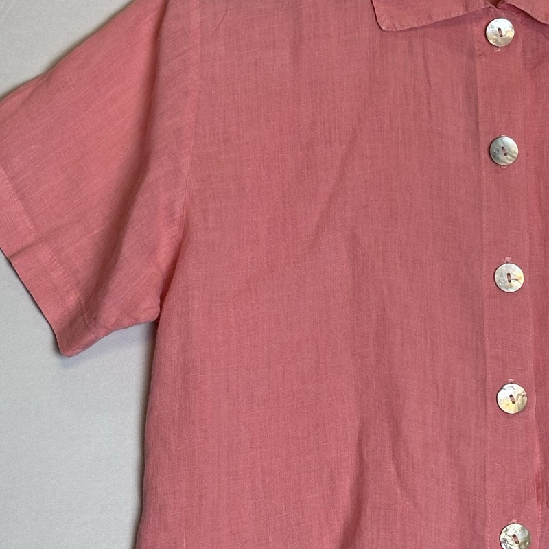 Via Vai Blouse Shirt Linen by Pollero Pink Designer Boxy Button Up WMs SZ Small gallery