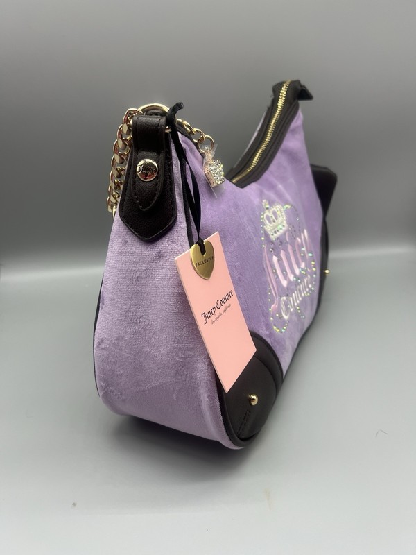Juicy Couture dreamy juicy Lavender Brown Logo Shoulder Bag Zip Rhinestone Crown gallery