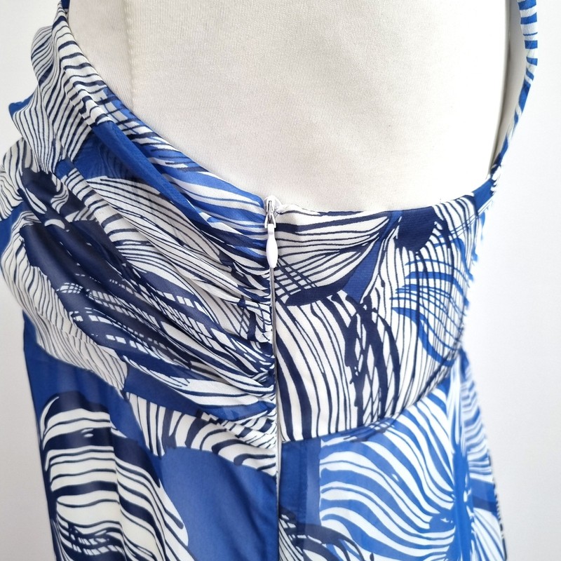 Marks & Spencer Maxi Dress UK 16 Blue Floral Print Empire Waist Lined Party gallery