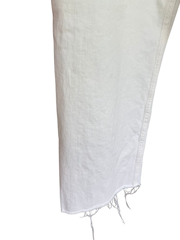 Miou Muse White Wide Leg Crop Jeans Raw Hem High Rise Stretch Denim Size L gallery
