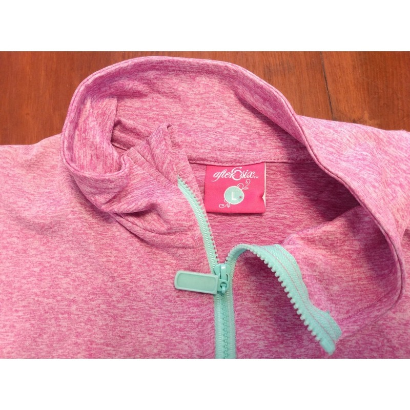 ATHLEISURE Pink Heather 1/4-Zip Lightweight Thumbhole Activewear Workout Large gallery