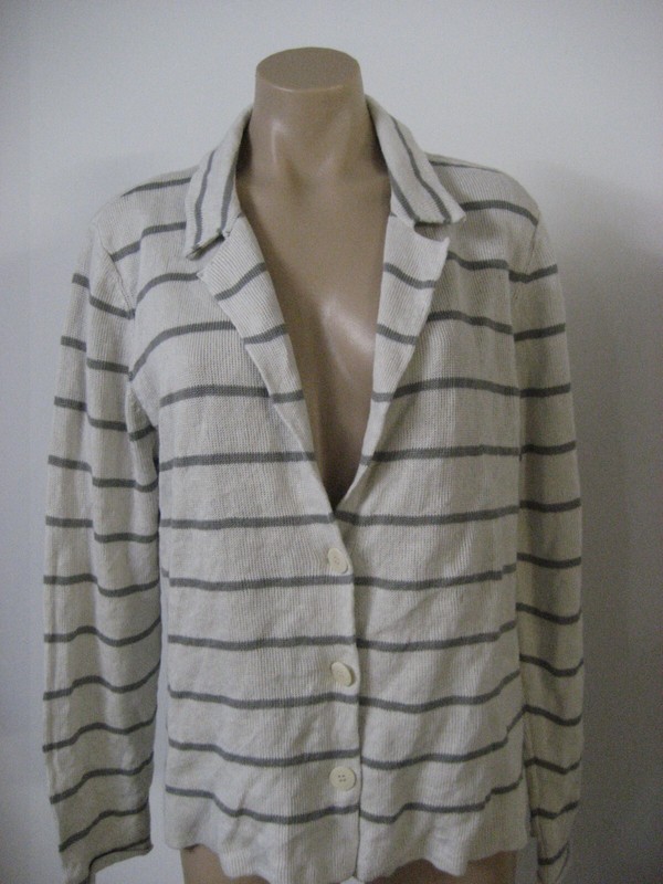 EILEEN FISHER Cotton Metallic Stripe Button Down Jacket Cardigan Top L NWT $278
