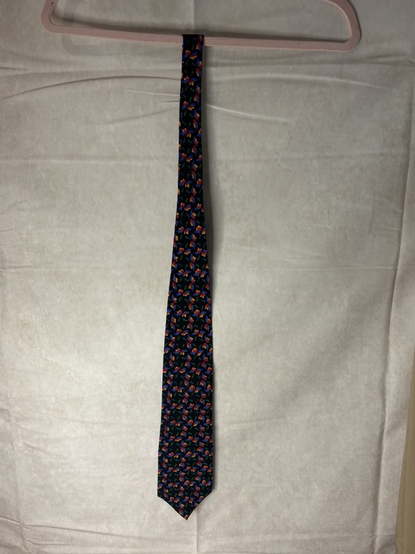 J. Garcia Men’s Tie Black/Multicolor Floral Pattern Logo Accent