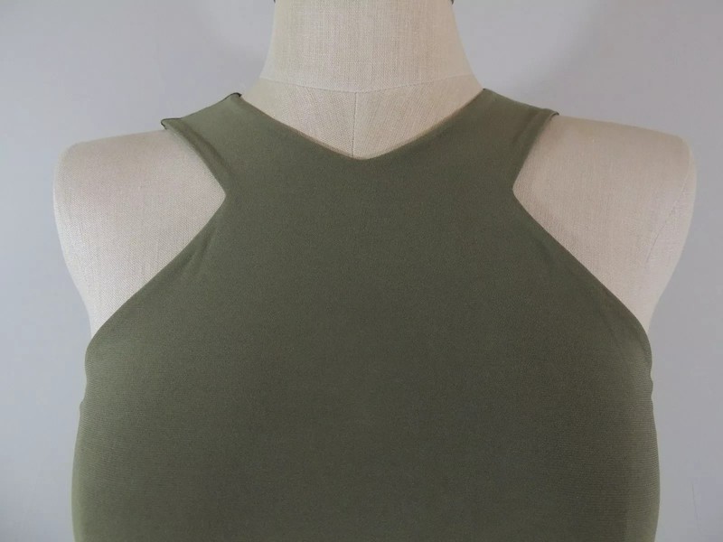 $140 Ralph Lauren A-Line Halter Neck Jersey Ruffled Dress Olive Petite P M PM gallery