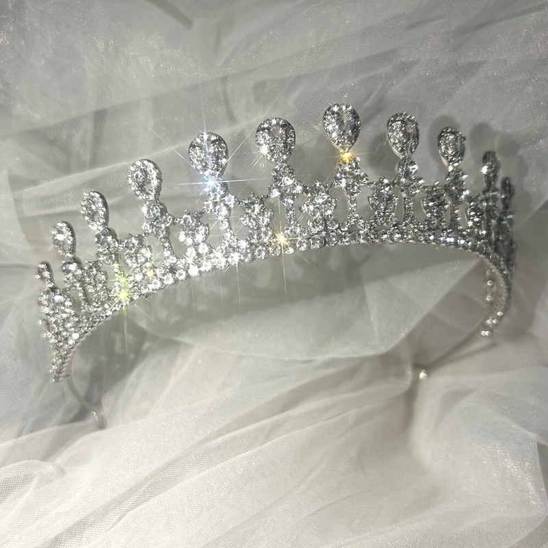 3.5cm Tall Drip CZ Crystal Wedding Bridal Queen Princess Tiara Crown For Women gallery