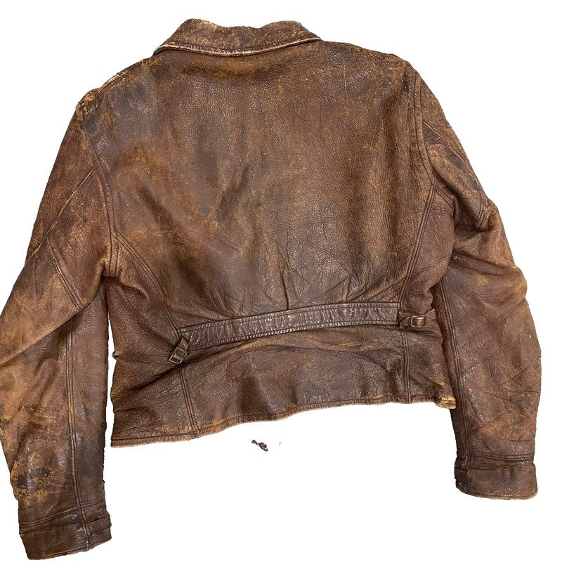 Rare Vintage 40's Aviator Horse Leather Bomber Jacket 19x21 in gallery