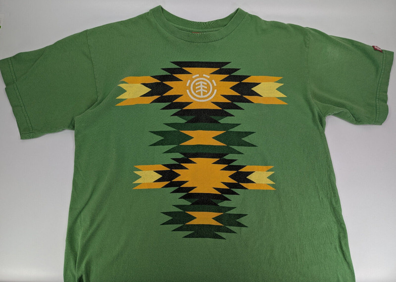 Vintage Y2K Element Green Yellow Aztec Shirt Men’s Skate Logo Skateboarding