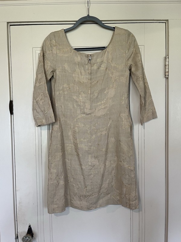 J.CREW Dress Womens S Size 0 Beige Gold Woven Linen Silk Cotton Sheath gallery