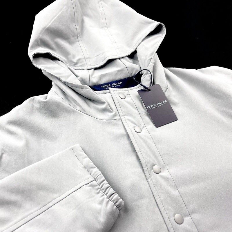 Peter Millar M Medium Jacket Approach Insulated Half Snap Hoodie Gale Grey $250 gallery