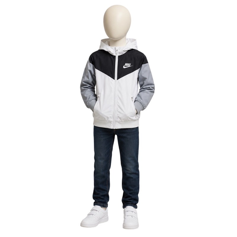 Nike Boys White Black Grey Windrunner Hooded Jacket C663-001 Size 7 6-7YRS