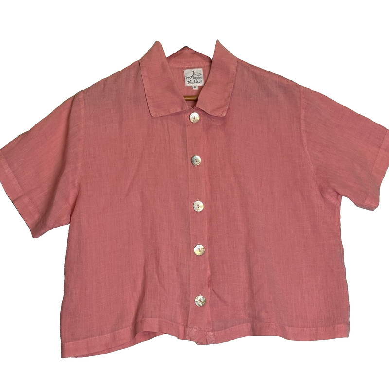 Via Vai Blouse Shirt Linen by Pollero Pink Designer Boxy Button Up WMs SZ Small
