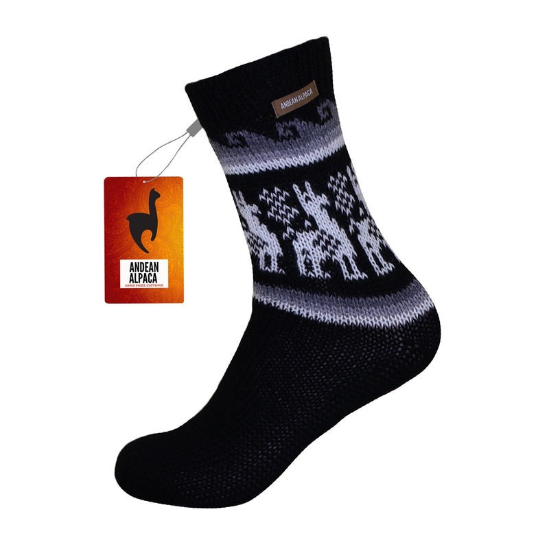 HANDMADE ANDEAN ALPACA MID CALF BLACK SOCKS