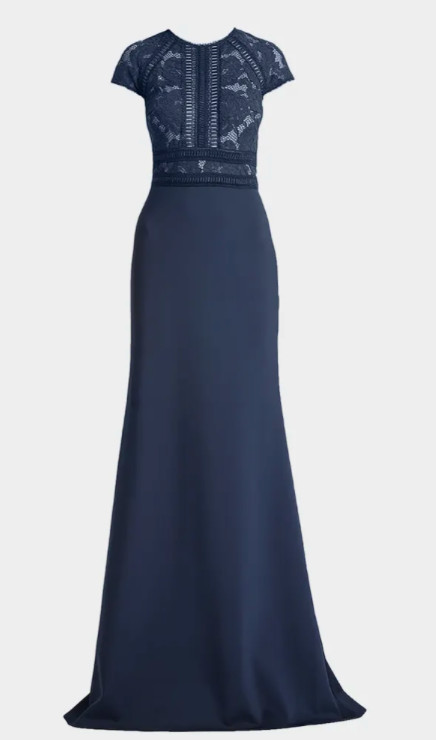 NWT TADASHI SHOJI NAVY STANA LACE NEOPRENE CREPE GOWN SZ 2 gallery