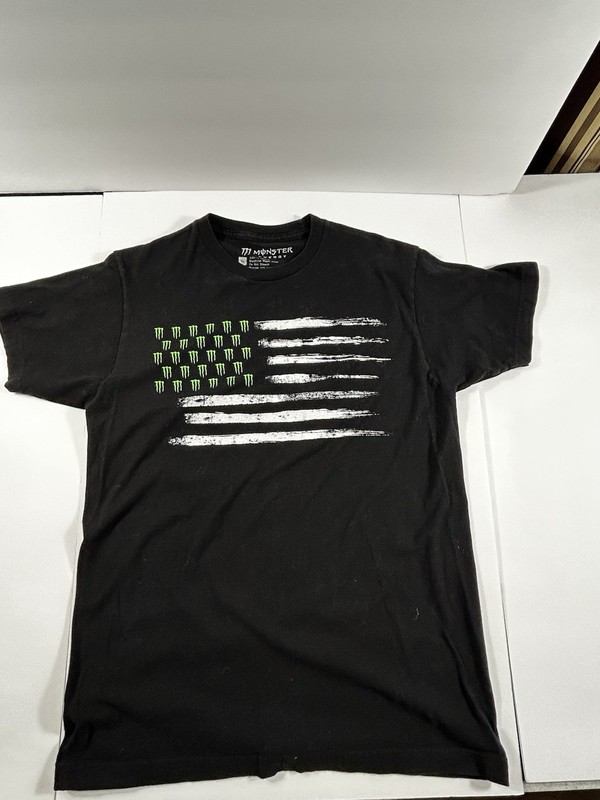 Monster Energy Shirt Mens Medium Black American Flag Logo Graphic Tee USA