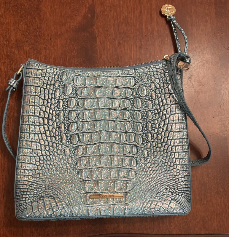 Brahmin Katie Blue Melbourne Crocodile Embossed Leather Crossbody Bag-Great Cond