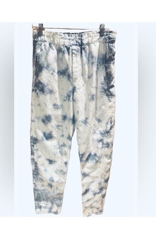 Gap Pull on Paperbag Pants Cloudy Blue Tie Dye High Rise Linen Blend Size 12