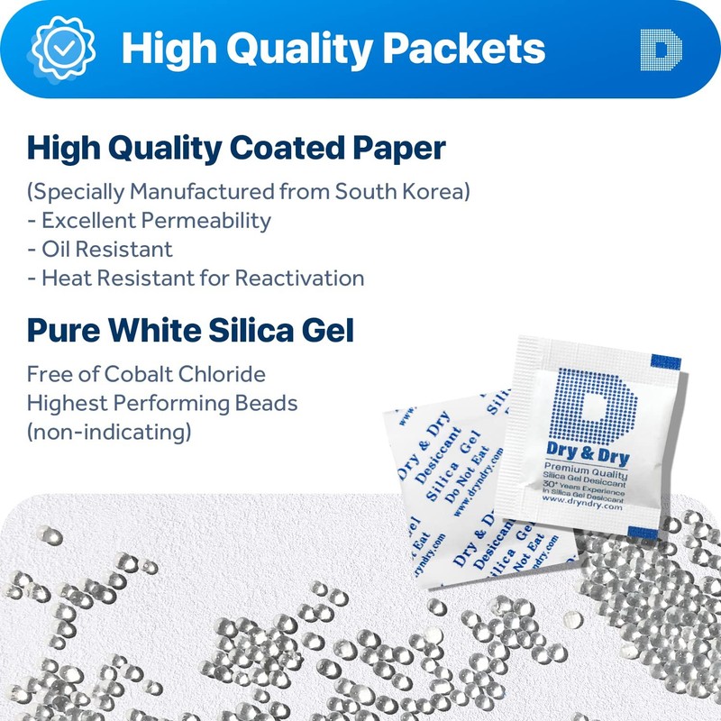 Dry & Dry 1 Gram(100 Packets) Food Grade Silica Gel Packets Desiccants - gallery