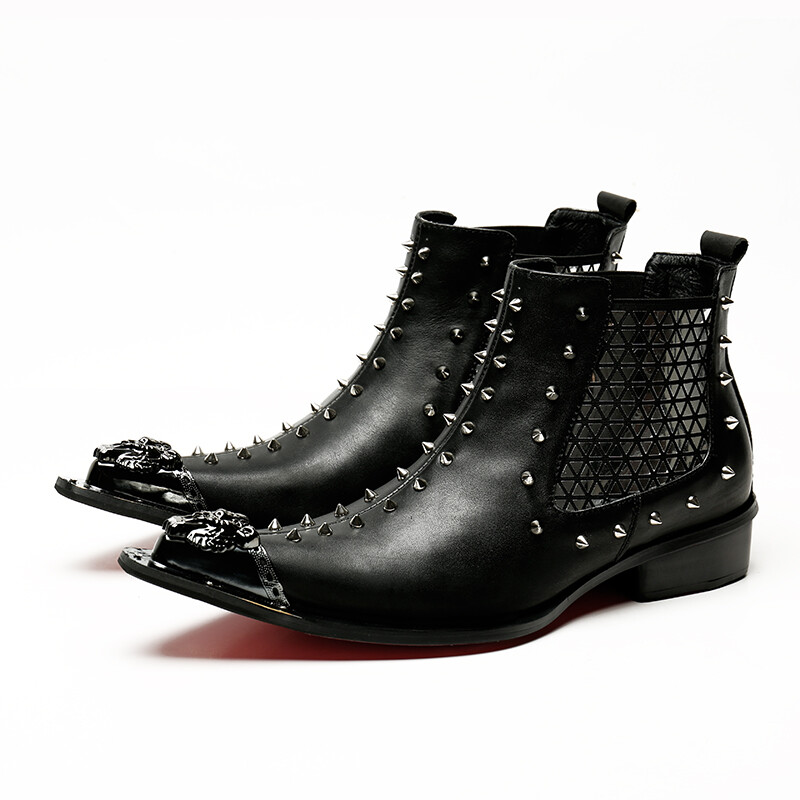 Men’s Spikes Studded Chelsea Short Boots Metal Steel Toe Dress Rivets Shoes Chic