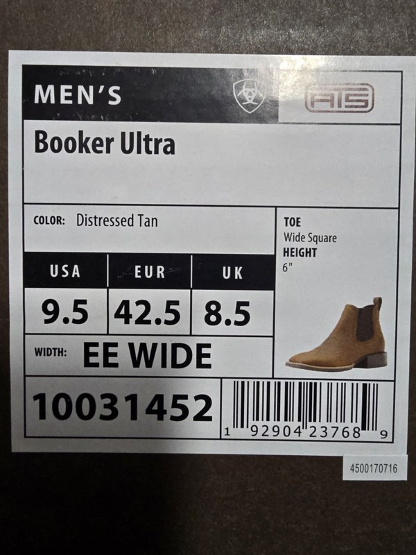 Ariat Booker Ultra Chelsea Western Boots – Distressed Tan – Size 9.5 – Brand New gallery