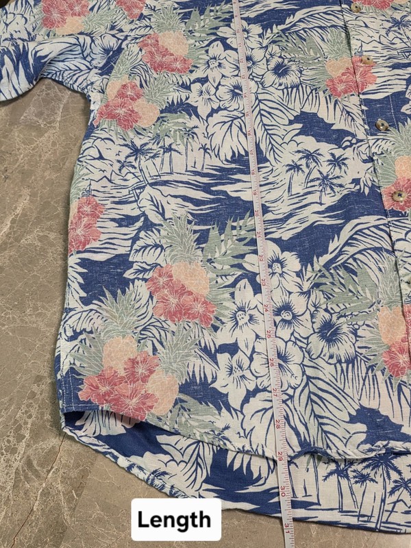 Caribbean Hawaiian Shirt Short Sleeve Blue Tropical Floral Beach Linen Blend XL gallery