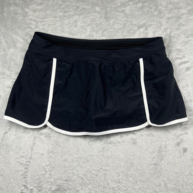 Free Country Womens Black White Contrast Piping Swim Skirt Built-in Brief Medium