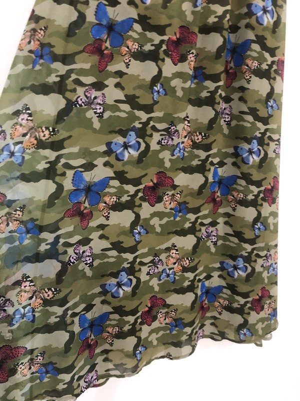 DENNY ROSE green camouflage pattern fuchsia blue butterflies maxi skirt size 42 gallery
