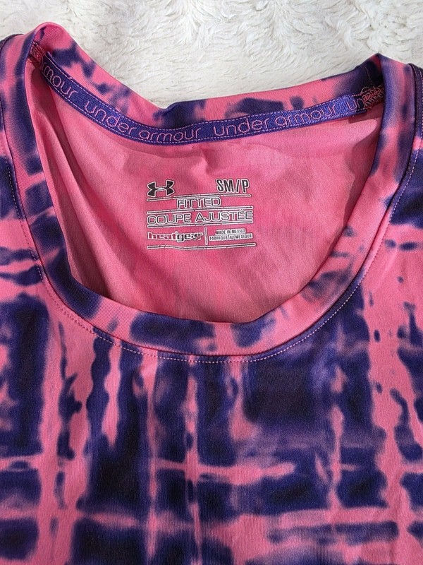 Under Armour HeatGear Women’s S Pink Purple Tie-Dye Crewneck Compression Tee gallery