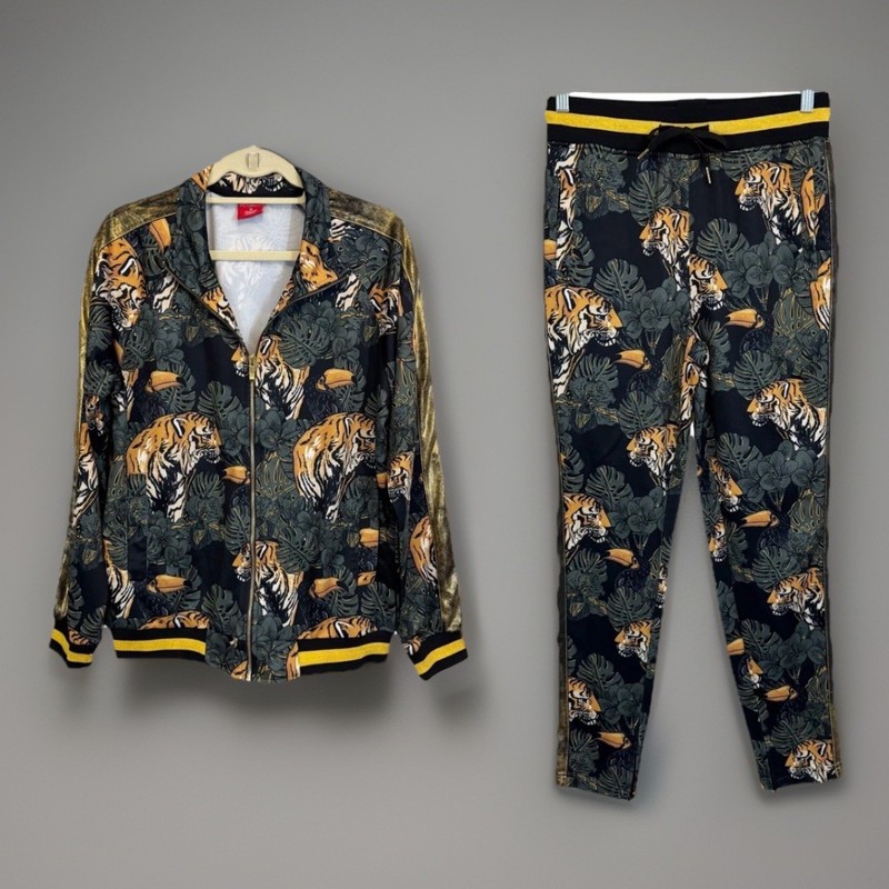G-Style USA Tiger Print Tracksuit Set Mens XL Gold Black Jogger Outfit