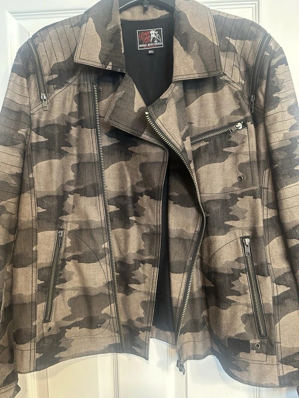 PRPS Goods & Co Denim 100% Cotton Blk Camouflage Full Zip Up Moto Jacket SIZE XL gallery