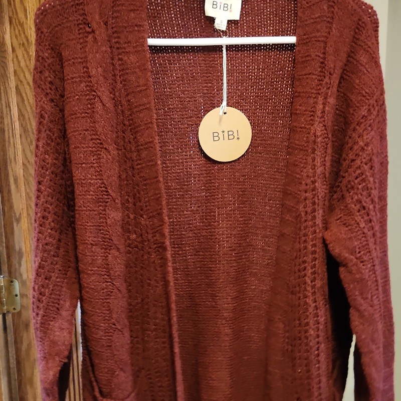 BiBi Women’s Knit Open Front Cardigan Sweater S Brown Solid Long Sleeve