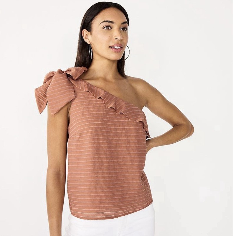 NWT Nine West One-Shoulder Ruffle Neck Top Small Rust Colored