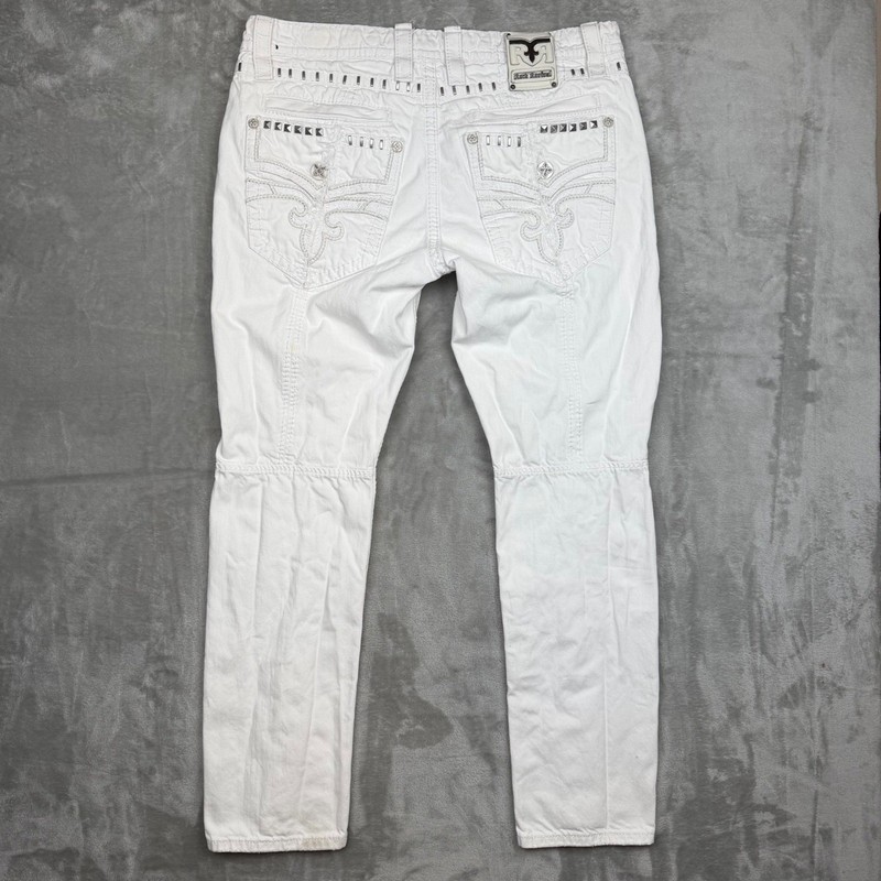 Rock Revival Rupert TA1 Mens 38 White Distressed Studded Straight Jeans