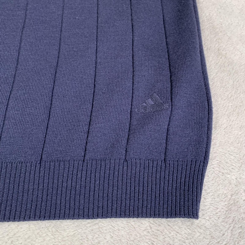 Vintage Adidas Sweater Vest Mens XL Blue V Neck 100% Wool Rib Knit Logo 80s 90s gallery