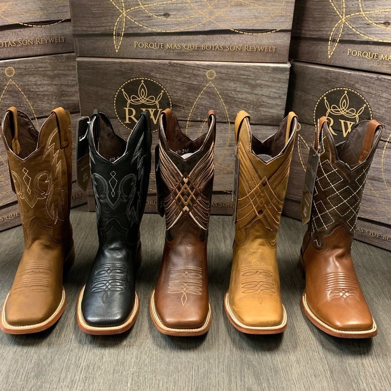MEN’S RODEO COWBOY BOOTS GENUINE LEATHER BROWN SQUARE TOE BOTA RANCH SADDLE