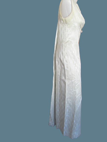 Vtg 80s Queen Cross Dresser Gown Brocade Silver Rhinestone Dress Maxi Nehru Coat gallery