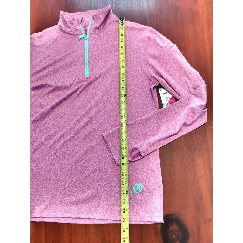 ATHLEISURE Pink Heather 1/4-Zip Lightweight Thumbhole Activewear Workout Large gallery