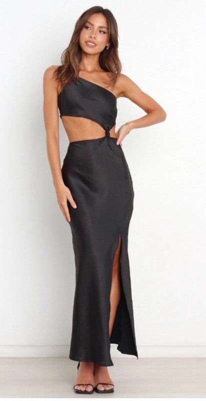 Petal and Pup Yasmine Sexy Black Cutouts Maxi Dress Satiny Wedding Party NEW gallery