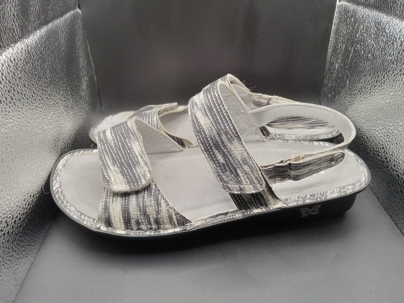Sz 41 / 10 Alegria Verona Silver Black White Metallic Leather Comfort Sandals gallery