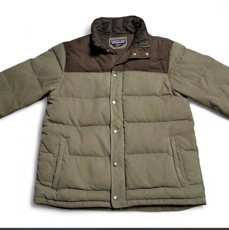 Patagonia Men’s Bivy Down Jacket Ash Tan Olive Green Brown Puffer