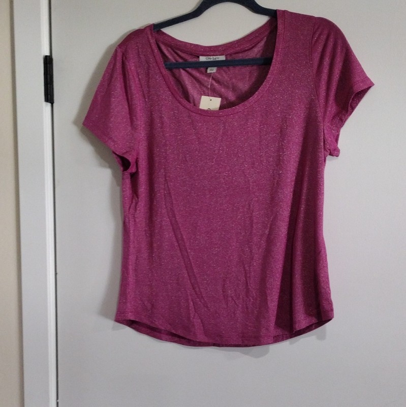Pink Solid Scoop Neck T-Shirt Short Sleeve Pullover Rayon Spandex Nylon L