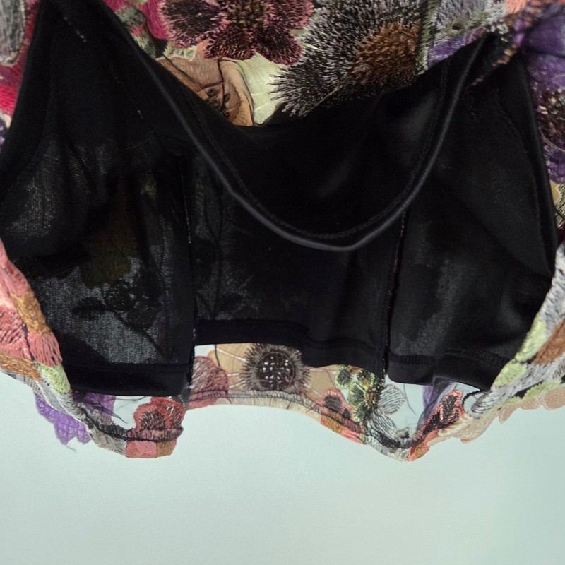 NEW Lulus Mini Dress Black 3D Floral Embroidery Tie-Strap Womens Large gallery