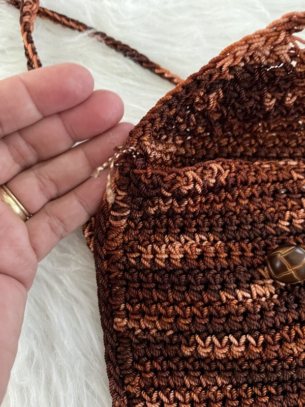 Handmade Crochet Boho Brown Flap Button Closure Crossbody Bag gallery