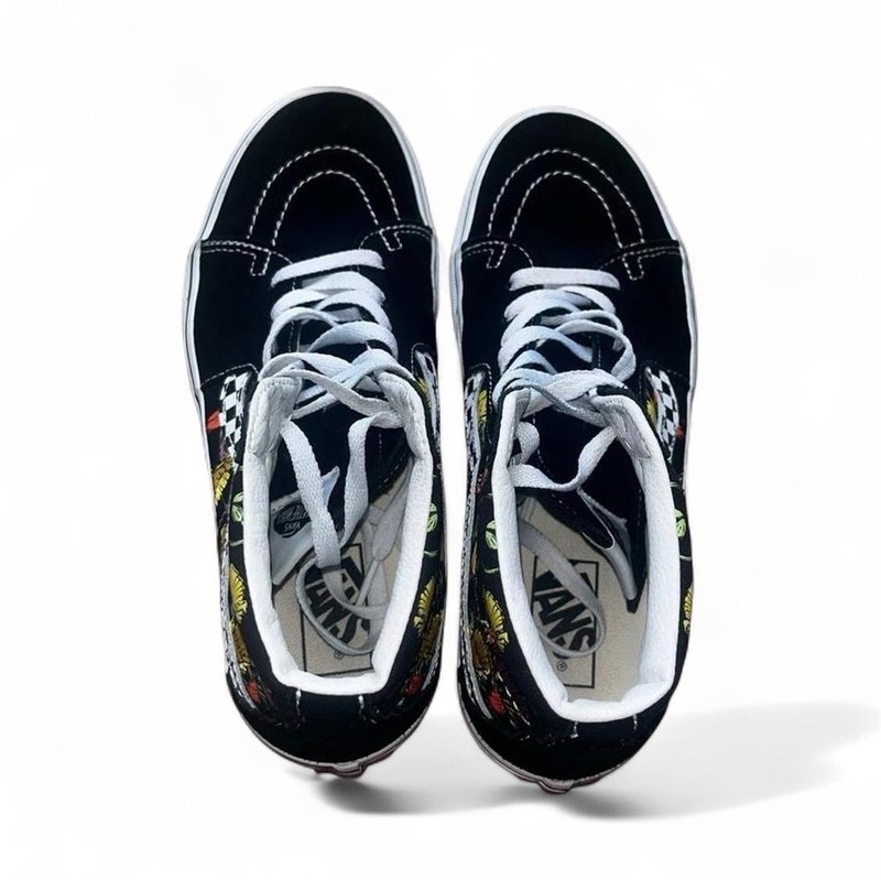 VANS Sk8-Hi High Top Sneakers Black Floral Checkerboard US 8.5