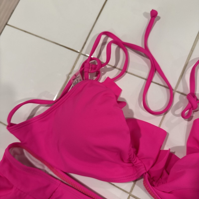 SPORLIKE Women Ruffle High Waist Swimsuit Bikini Pink Size Large gallery