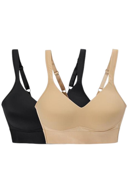 Rhonda Shear 2-pack Molded Cup Bra w Wrap Back Black/Beige