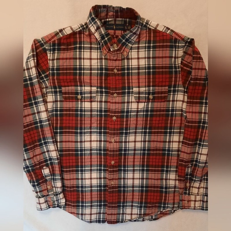 Ralph Lauren Flannel Shirt Mens XL Red Plaid Button Down Preppy Classic City gallery