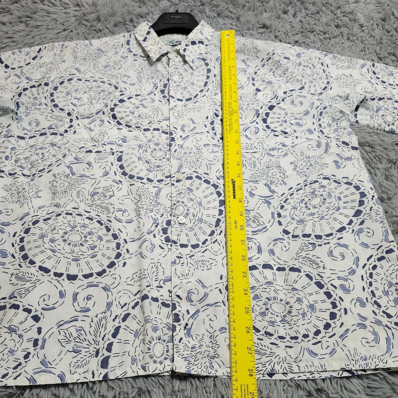 Vintage Haband Hawaiian Shirt Mens Size XL XLarge Floral Print White Blue Pocket gallery