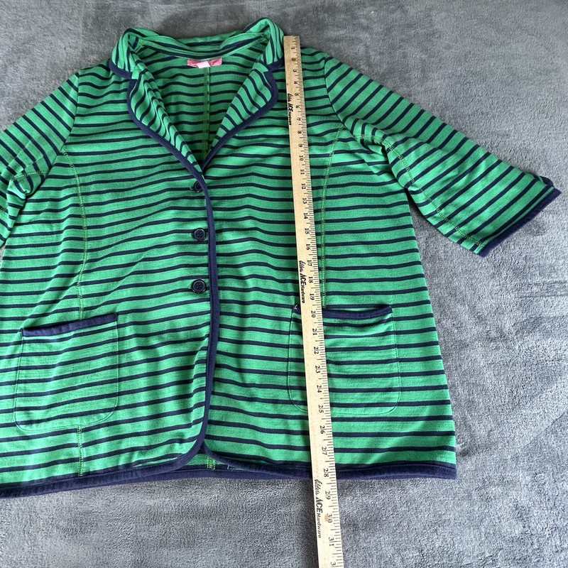 Woman Within Jersey Knit Blazer Womens 18/20 Large Green &Navy Stripe Preppy gallery