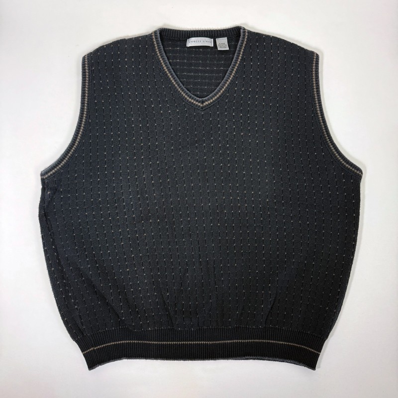Cypress Links Men’s XL Golf Sweater Vest Black Taupe Cotton Vintage Preppy USA