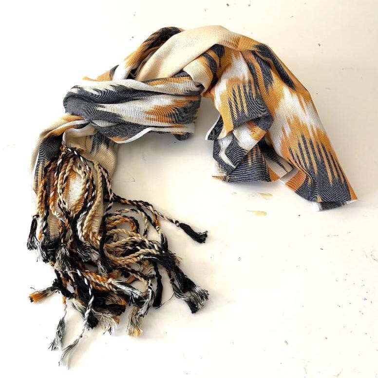GORGEOUS HAND WOVEN UZBEK IKAT COTTON SCARF - TRIBAL DESIGN - APPROX 19" x 72" gallery
